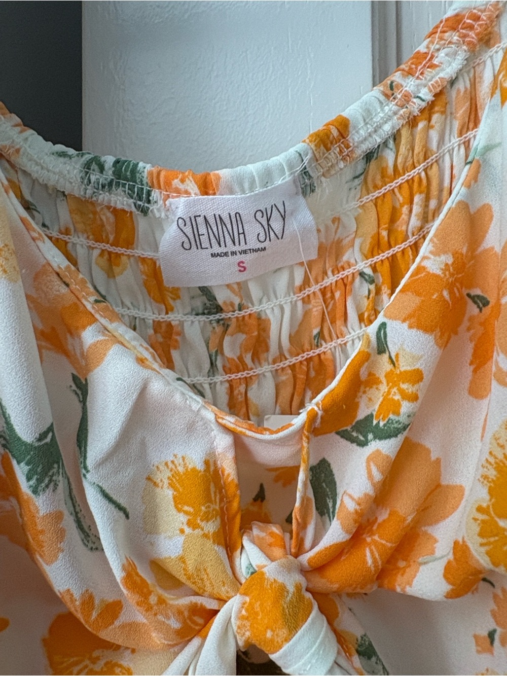 Sienna Sky Peach Floral Tie-Front Puff Sleeve Mini Dress - Picture 4 of 5